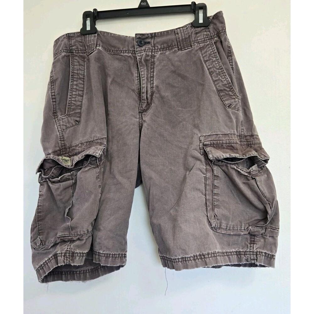 Lee‎ Cargo Shorts Mens 33 Y2K Khaki Canvas Baggy Pockets Hiking Work